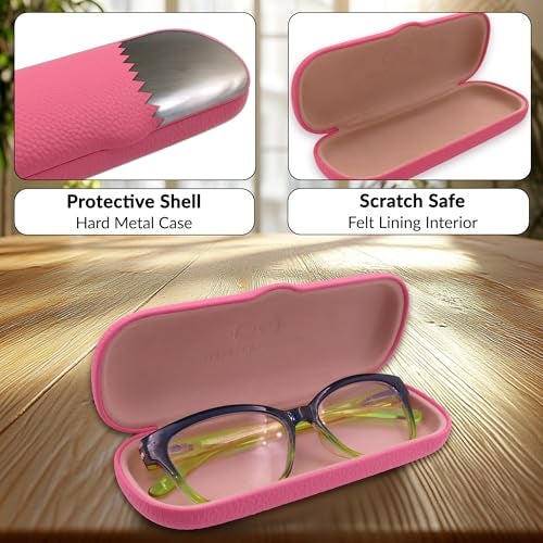 MyEyeglassCase Slim Hard Shell Eyeglass Case – Small Protective Glasses Case with Microfiber Pouch & Cleaning Cloth fit readers and reading frames women/girls (S5 Pink) - Image 3