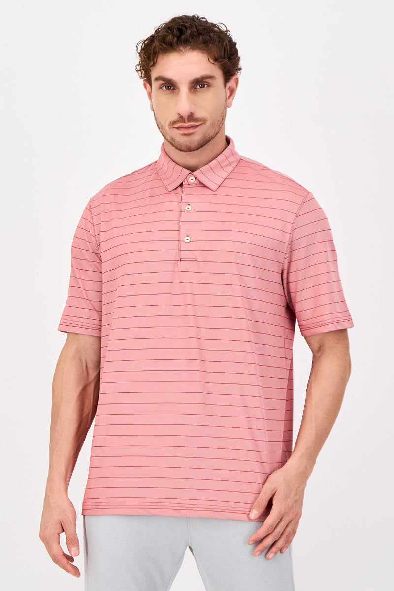 Greg Norman Men Sportswear Fit Short Sleeves Training Polo Shirt, Pink - Image 1