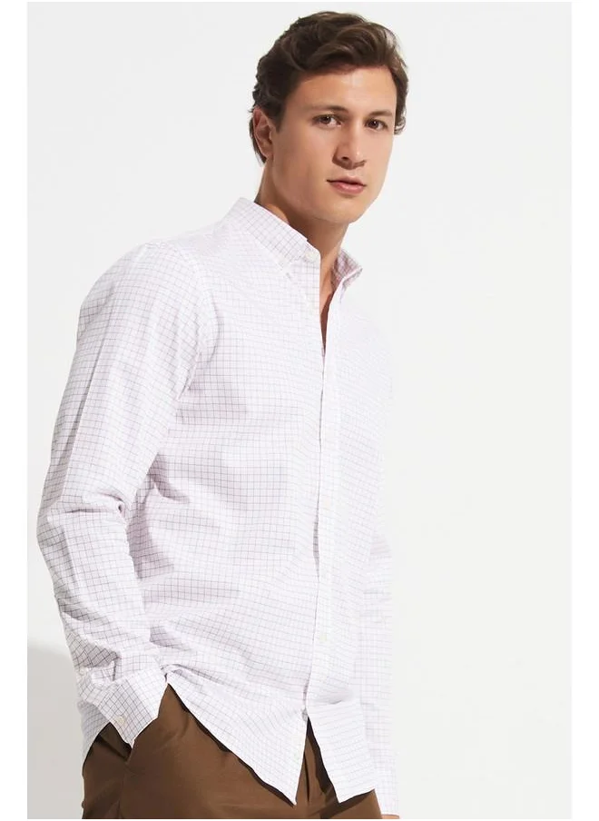 جون June Exclusive Men Long Sleeve Plaid Regular Fit Shirt Burgundy - White