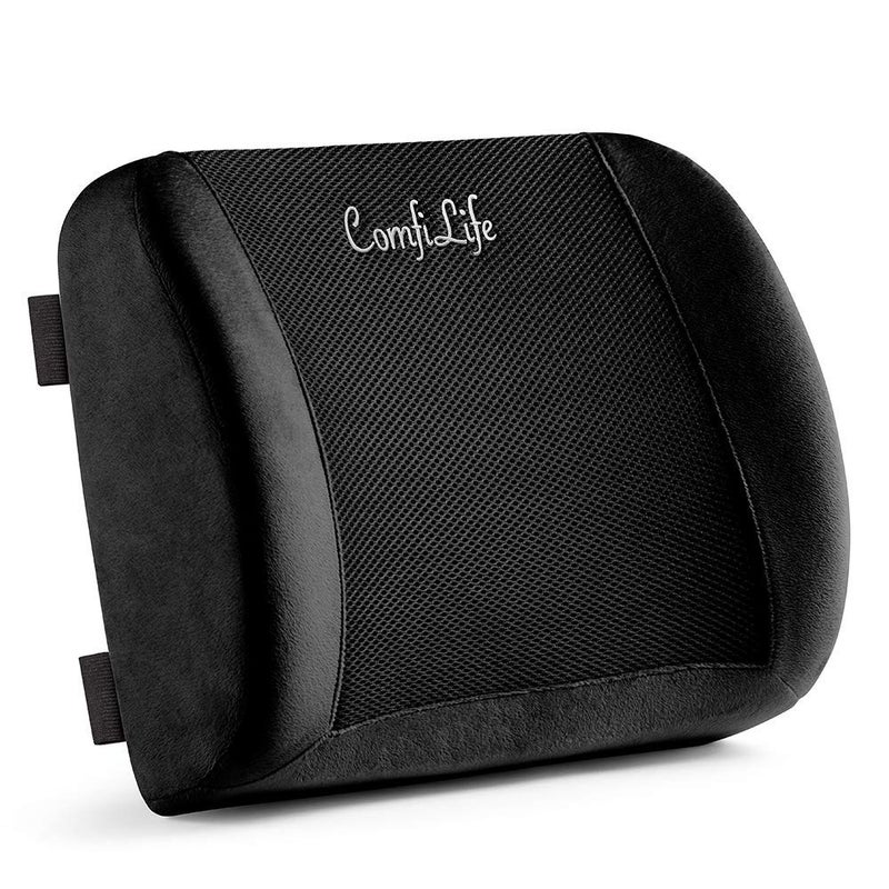 ComfiLife Lumbar Support Back Pillow Office Chair and Car Seat Cushion - Memory Foam with Adjustable Strap and Breathable 3D Mesh (Black) - Image 1