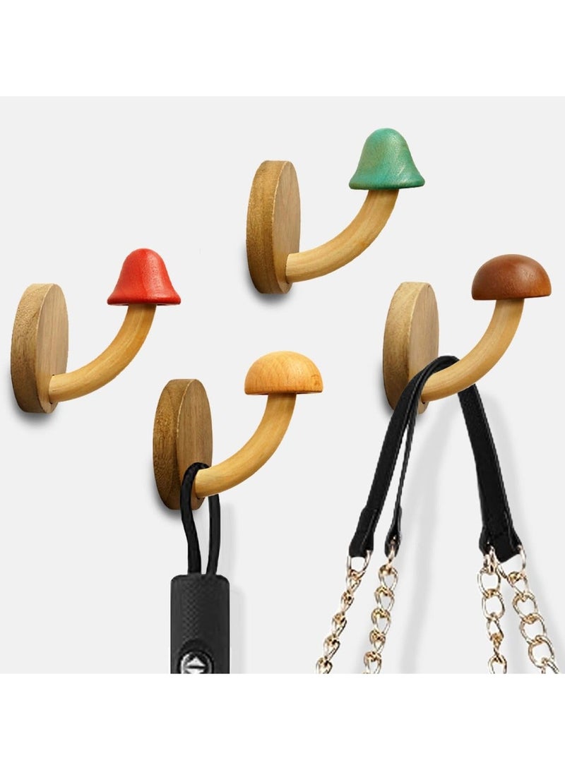 Mushroom Wall Hooks, Wooden Coat Pegs Natural Wood Hooks Handmade Wall Hooks Decorative Coat Hooks Unique Wall Hooks Nursery Wall Pegs Rustic Wall Hooks for Hanging Bathroom Towels Hat, Coats  - Image 1