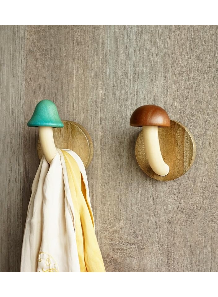 Mushroom Wall Hooks, Wooden Coat Pegs Natural Wood Hooks Handmade Wall Hooks Decorative Coat Hooks Unique Wall Hooks Nursery Wall Pegs Rustic Wall Hooks for Hanging Bathroom Towels Hat, Coats  - Image 2