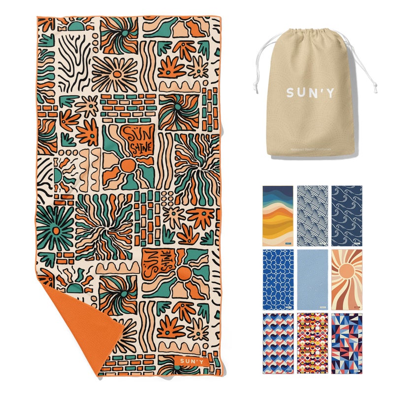SUNY Beach Towel  Sand Free Microfiber Compact  Lightweight Travel Quick Dry  Groovy  Large 63x315