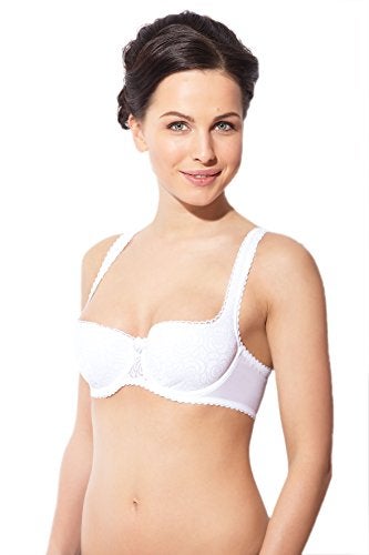 Rosme Women's Balconette Bra with Push Up Effect – Plus Size Sexy Lace Demi Half Cup Bra – Lightly Padded Underwired Low Cut Mesh Design Annija, White, Size 32C - Image 3