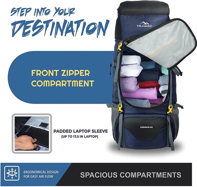 Trawoc حقيبة ظهر سفر TRAWOC AIRWAVE سعة 60 لتر - Image 4