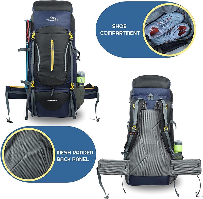 Trawoc حقيبة ظهر سفر TRAWOC AIRWAVE سعة 60 لتر - Image 3
