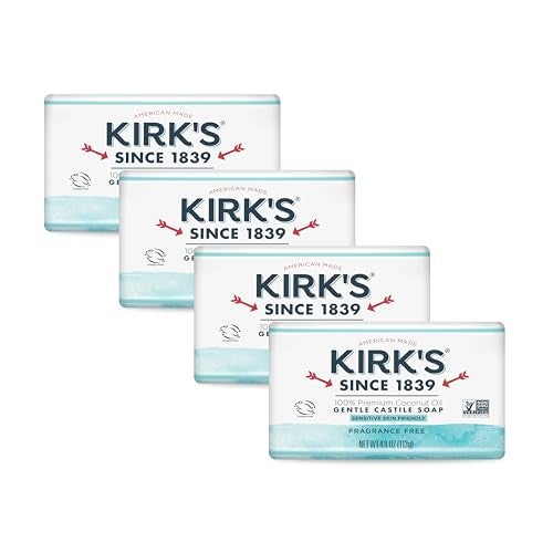 Kirk's Castile Bar Soap by Kirks Clean Soap for Men Women Children Premium Coconut Oil Sensitive Skin Formula Vegan FragranceFreeUnscented 4 oz Bars 4 Pack - Image 2