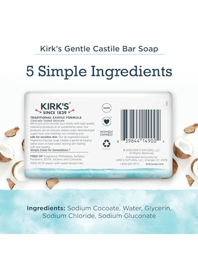 Kirk's Castile Bar Soap by Kirks Clean Soap for Men Women Children Premium Coconut Oil Sensitive Skin Formula Vegan FragranceFreeUnscented 4 oz Bars 4 Pack - Image 4