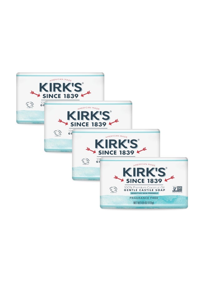 Kirk's Castile Bar Soap by Kirks Clean Soap for Men Women Children Premium Coconut Oil Sensitive Skin Formula Vegan FragranceFreeUnscented 4 oz Bars 4 Pack - Image 3