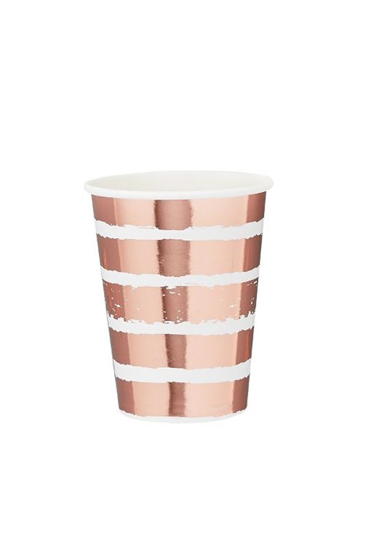 أكواب ورقية مخططة باللون الوردي الذهبي 8 أونصات. 10/عبوة
