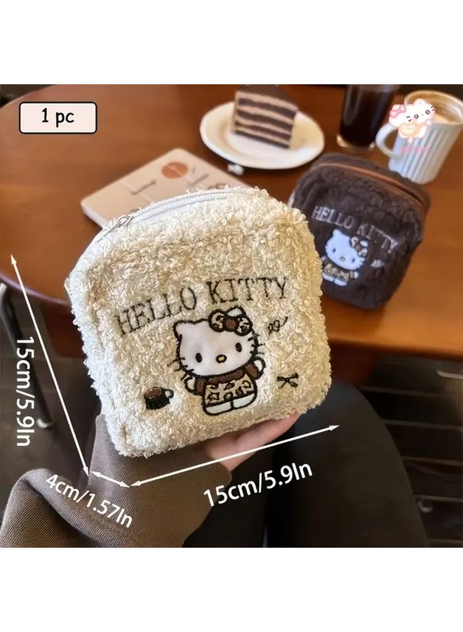 Hello Kitty Embroidered Organizer Bag Brown Vintage Square Travel Essentials - Image 4
