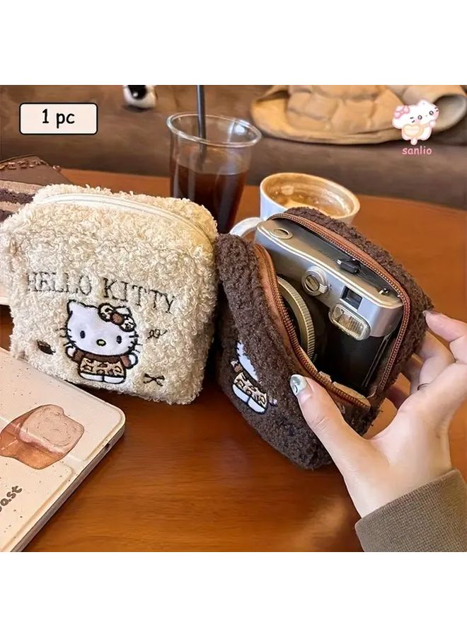 Hello Kitty Embroidered Organizer Bag Brown Vintage Square Travel Essentials - Image 2