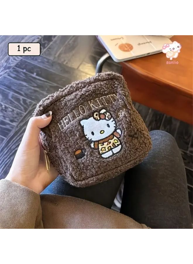 Hello Kitty Embroidered Organizer Bag Brown Vintage Square Travel Essentials - Image 5