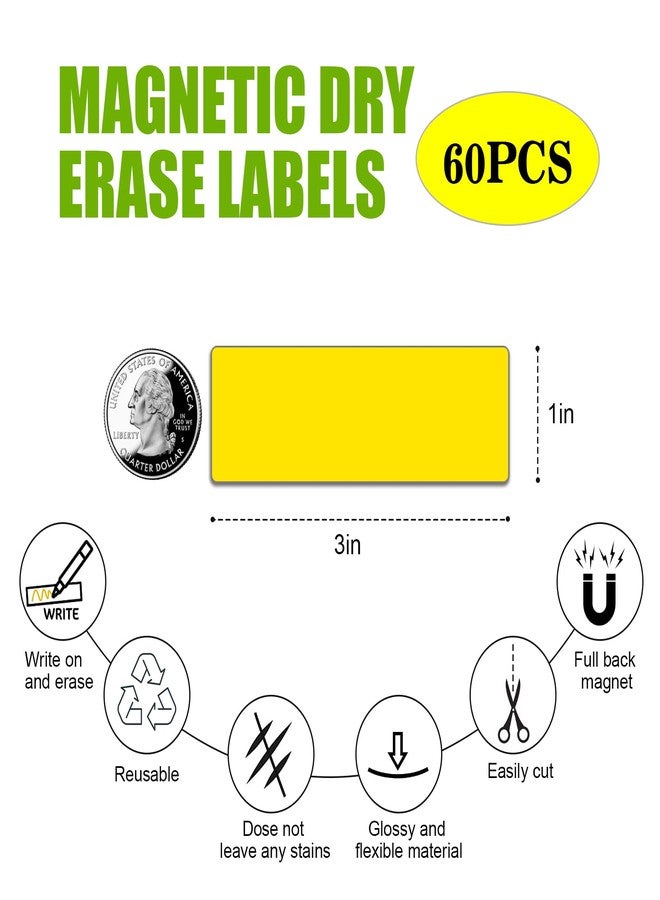 STTMGN Dry Erase Magnetic Labels (1x3,Pack of 60),Write On Magnets Sticker,Real Waterproof/Reusable for Classroom&Office&Cabinet&whiteboard&Fridge&More (Multicolor) - Image 3