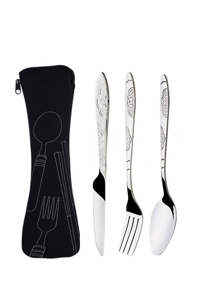 4-Piece Portable Cutlery Set With Case, Knife, Fork, Spoon