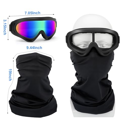 4-FQ Motorcycle Goggles 3-Pack with Neck Gaiter, ATV Dirt Bike Goggles Motocross Riding Eyewear Bike UTV MTB MX Offroad Windproof Ski Glasses UV400 Anti-Fog Scratch Dustproof for Adult Youth Kids - Image 3