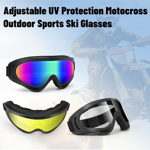 4-FQ Motorcycle Goggles 3-Pack with Neck Gaiter, ATV Dirt Bike Goggles Motocross Riding Eyewear Bike UTV MTB MX Offroad Windproof Ski Glasses UV400 Anti-Fog Scratch Dustproof for Adult Youth Kids - Image 5