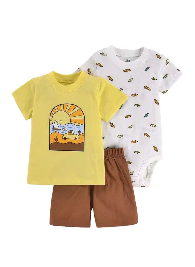 RedMapleTEK 3-Piece Baby Boy Short-Sleeved Shorts Jumpsuit - Image 1