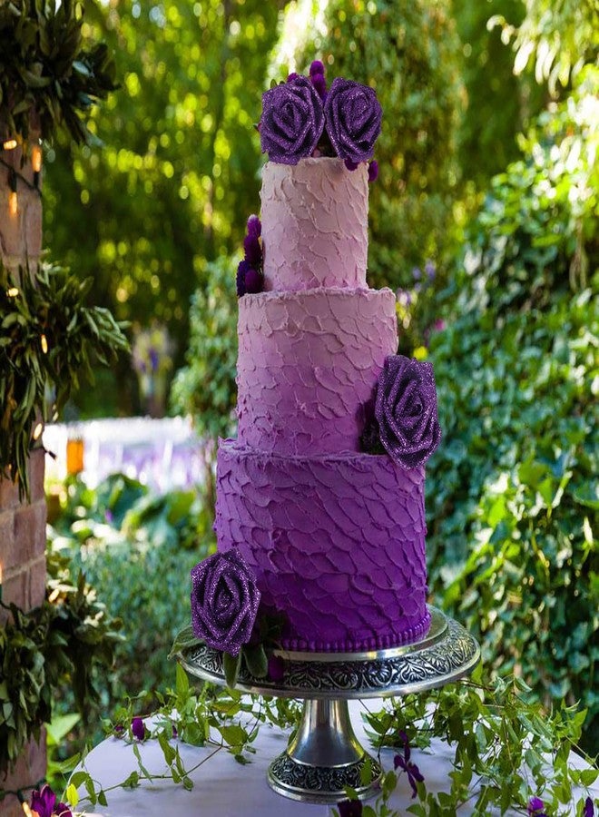 INSUNSIX 30pcs Glitter Purple Roses Foam Flowers with Stems Foam Fake Roses Real Looking Purple Flowers for Bridal Shower Centerpieces Wedding Bouquet Table Decorations for Party (Purple) - Image 5