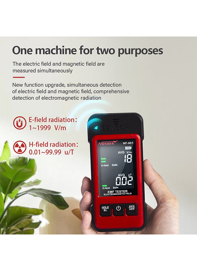 NOYAFA NF-601 Handheld Radiation Detector Geiger Counter Meter Electromagnetic Radiation Tester Dosimeter Multifunctional Electric Field Magnetic Field Radiation Detector with Sound and Light Alarm