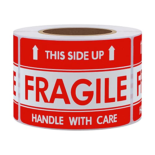 Hybsk This Side Up Fragile Stickers 2x3 Inch Handle with Care Shiping and Packing Warning Adhesive Label 300 Per Roll (2x3 inch) - Image 1