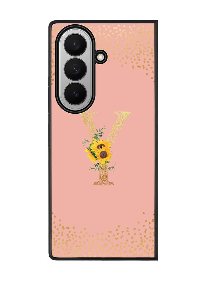 Stylizedd For Samsung Galaxy Z Fold7 Case,Slim fit Camera Protection, Shockproof Thin Phone cover  - Custom Floral Monogram - Y  (Rose Pink )