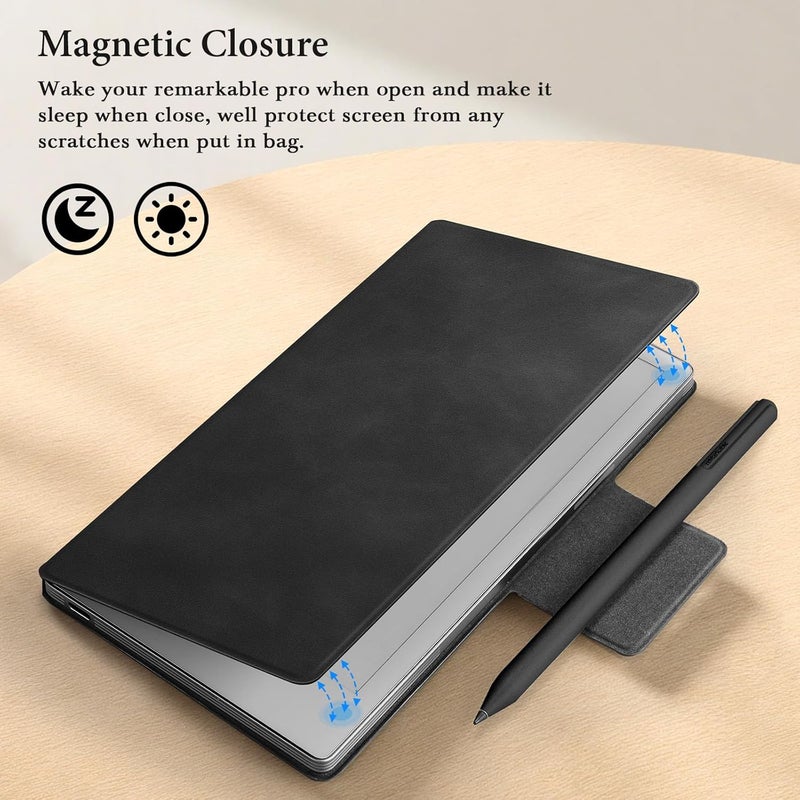 Ayotu Case for Remarkable Paper Pro Move, Premium Leather Folio with Pen Holder Fold into the Back, Auto Wake/Sleep,Microfiber Lining,Flip Design,Strong Magnet(Skin-Touch Gray) - Image 4