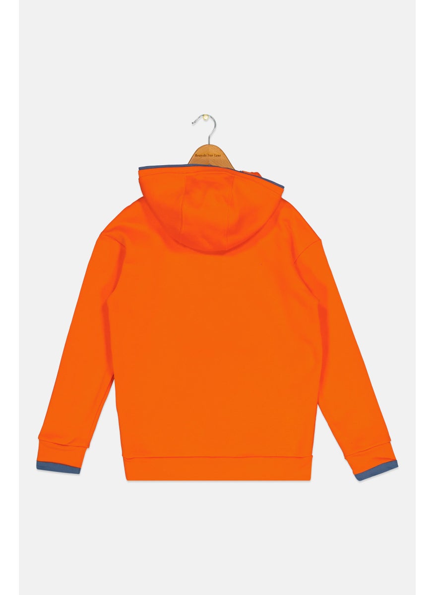 Adidas Kids Boy Brand Logo Long Sleeve Training Sweatshirt, Neon Orange  - Image 2