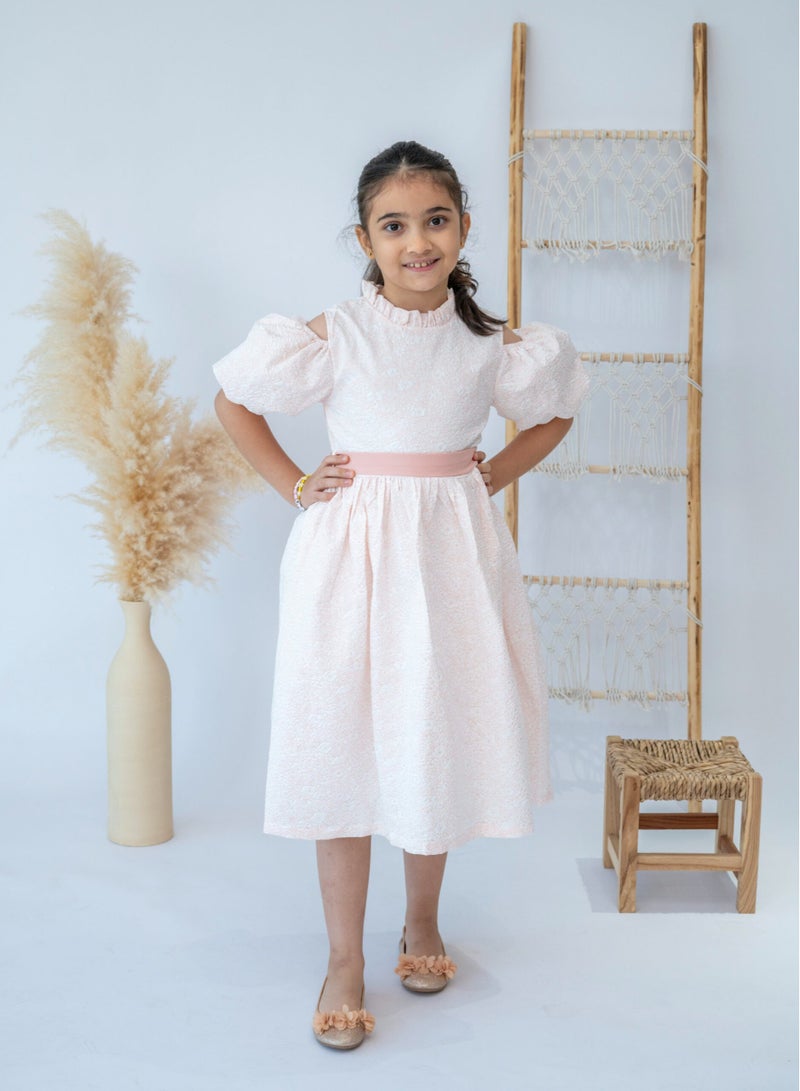LALEENA Elegant Pink Floral Girls Dress with Puff Sleeves - Image 1