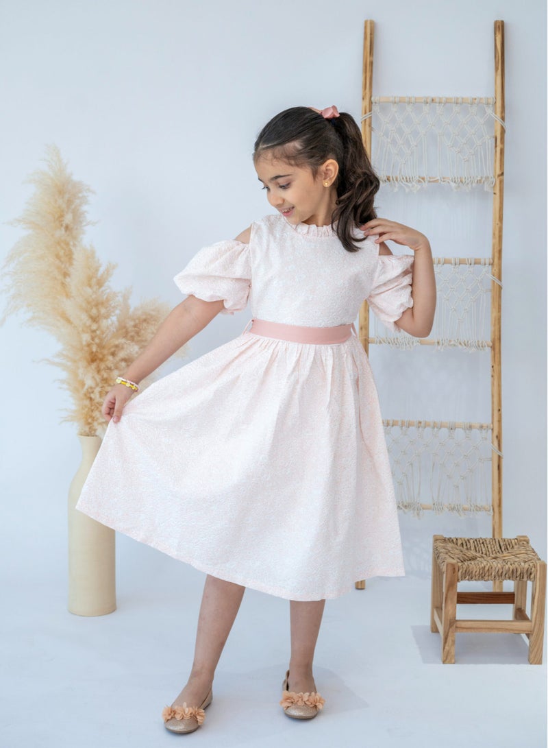 LALEENA Elegant Pink Floral Girls Dress with Puff Sleeves - Image 3