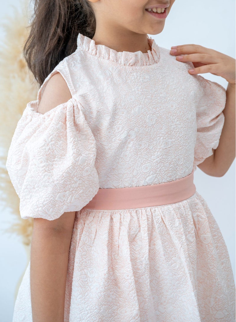 LALEENA Elegant Pink Floral Girls Dress with Puff Sleeves - Image 5