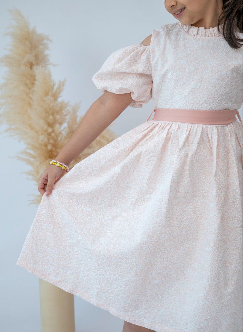 LALEENA Elegant Pink Floral Girls Dress with Puff Sleeves - Image 4