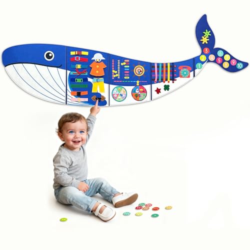 Rivibou Whale Foldable Activities Montessori Busy Board Toddler Busy Board Montessoris Toys for 3 Years Old Wall Panel - Image 1
