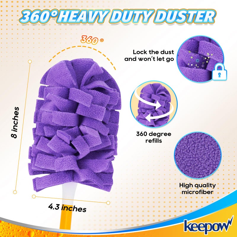 كيباو تعبئة Duster Duster القابلة لإعادة الاستخدام المتوافقة مع Swiffer Hand Duster Duster Duster تعبئة 260 درجة تعبئة التعبئة لتنظيف مروحة سقف السقف الصوف 4 (لم يتم تضمين المقبض) - Image 3