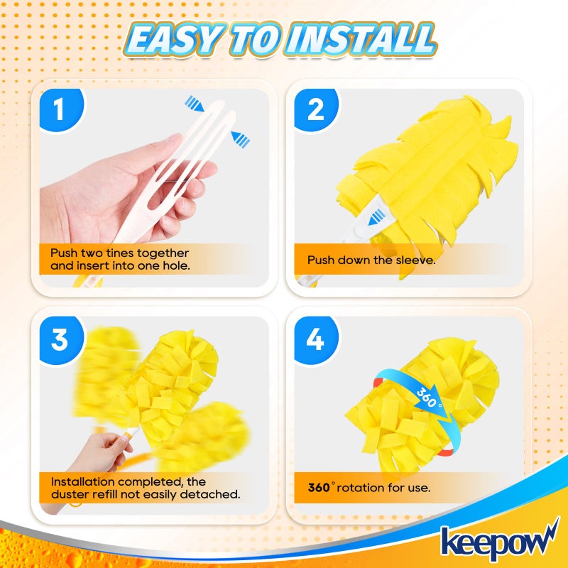 كيباو تعبئة Duster Duster القابلة لإعادة الاستخدام المتوافقة مع Swiffer Hand Duster Duster Duster تعبئة 260 درجة تعبئة التعبئة لتنظيف مروحة سقف السقف الصوف 4 (لم يتم تضمين المقبض) - Image 4