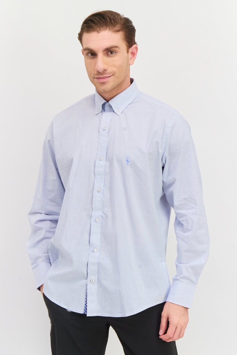 Tailorbyrd Men Regular Fit Long Sleeve Stripe Casual Shirt, Blue - Image 1