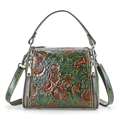 LETEULO Crossbody Bag for Women Leather Top Handle Tote Purses Vintage Satchels Handbag (Rose Green) - Image 1