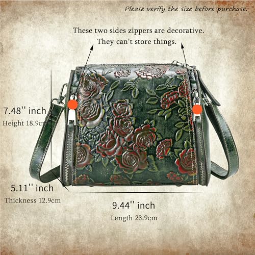 LETEULO Crossbody Bag for Women Leather Top Handle Tote Purses Vintage Satchels Handbag (Rose Green) - Image 2