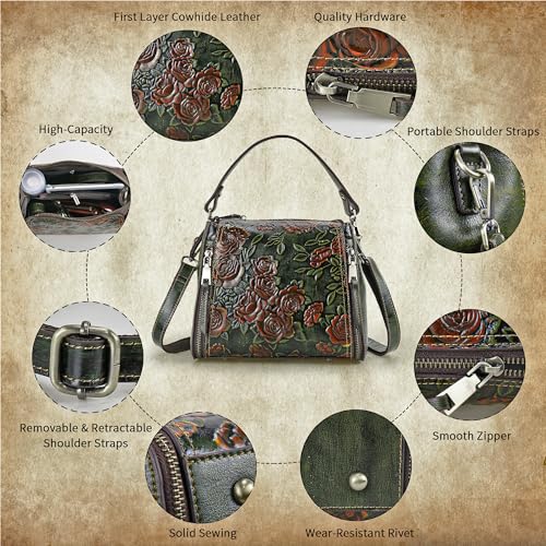 LETEULO Crossbody Bag for Women Leather Top Handle Tote Purses Vintage Satchels Handbag (Rose Green) - Image 3