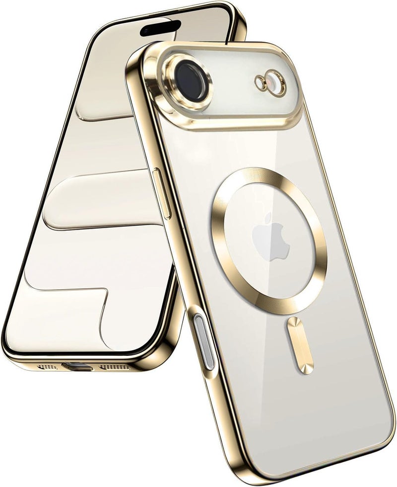 VONZEE Electroplating Transparent Clear Logo Back Cover TPU Compatible with iPhone 17 Air Case, Compatible with Magsafe, Full Body & Individual Camera Protection for Each Lens for Men & Women (Gold) - Image 1