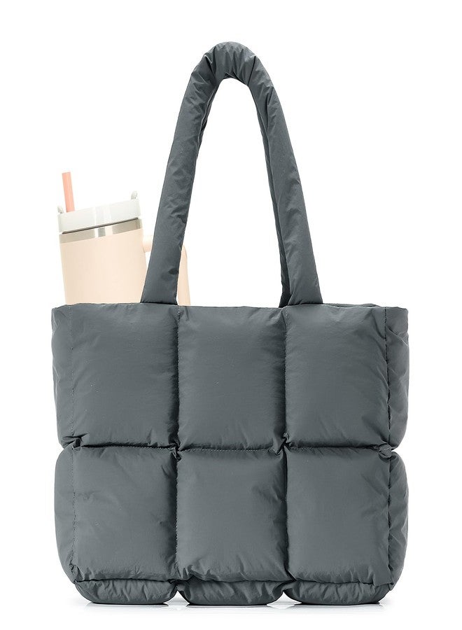 Herald Puffer Tote Bag for Women, Large Quilted Puffy Handbag Lightweight Satchel Purse with Cup Holder & Compartment, Grey, Large - Image 1