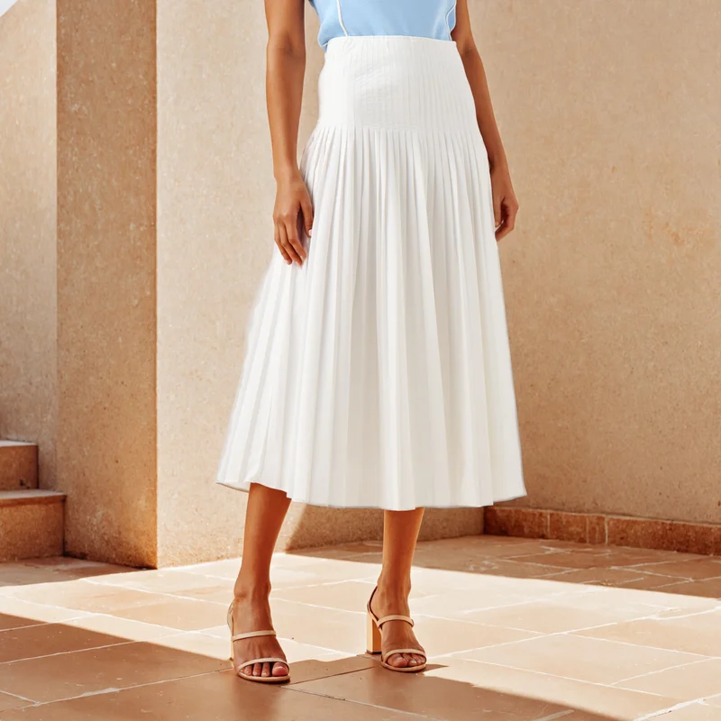 Iconic Pleated Poplin Midi Skirt