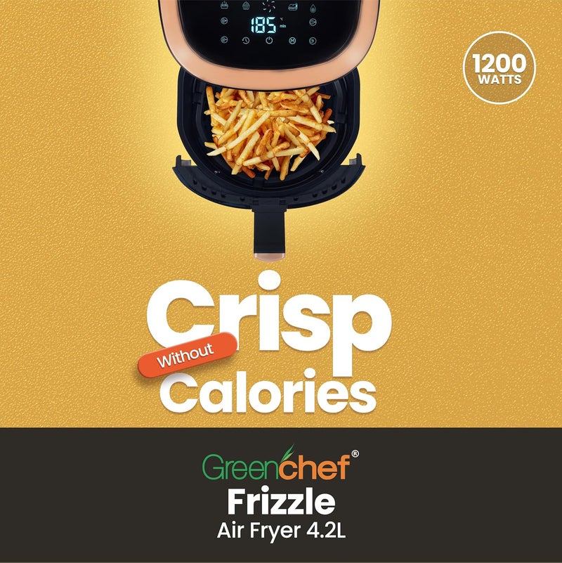 Greenchef Digital Air Fryer Frizzle with Touch Panel, uses up to 90% less fat, 8 Pre-set Menu, 1200W, 4.2 Liter (Black), Large - Image 2