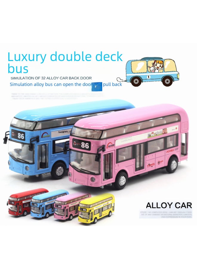 Tianying Alloy Double-decker Tour Bus Air-conditioned Bus City Bus Model Children's Huili Sound And Light Toy Car-Color:Red