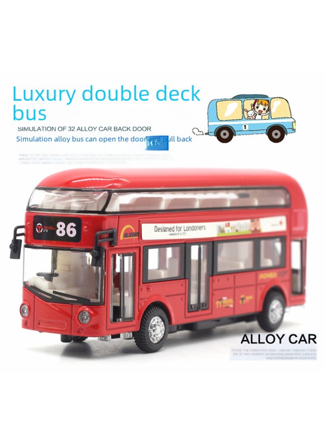 Tianying Alloy Double-decker Tour Bus Air-conditioned Bus City Bus Model Children's Huili Sound And Light Toy Car-Color:Red