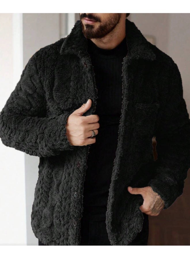 Shein Manfinity Homme Men's Casual Solid Color Fuzzy Jacket for Autumn/Winter, Men Flannel,Winter Men Jacket. - Image 4