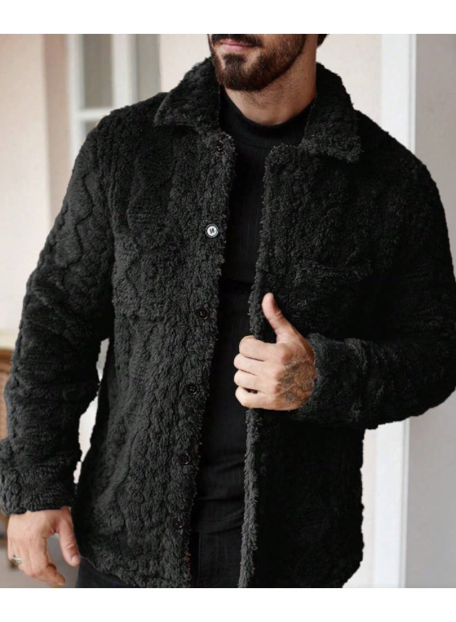 Shein Manfinity Homme Men's Casual Solid Color Fuzzy Jacket for Autumn/Winter, Men Flannel,Winter Men Jacket. - Image 1