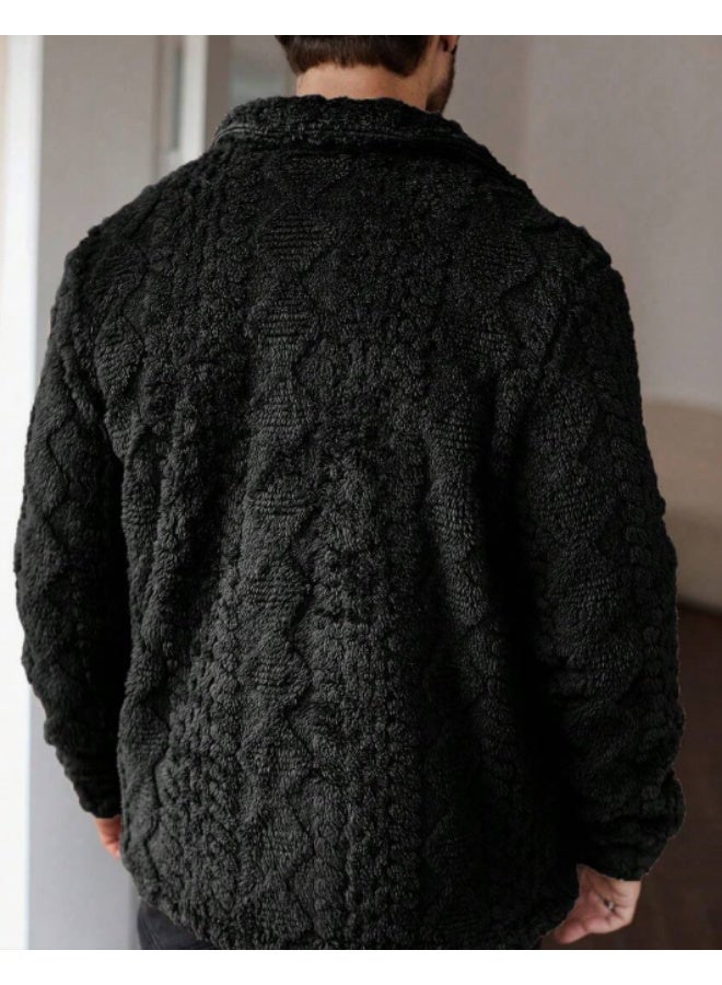 Shein Manfinity Homme Men's Casual Solid Color Fuzzy Jacket for Autumn/Winter, Men Flannel,Winter Men Jacket. - Image 5