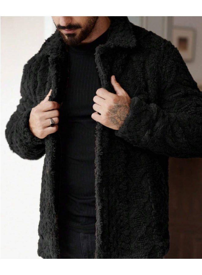 Shein Manfinity Homme Men's Casual Solid Color Fuzzy Jacket for Autumn/Winter, Men Flannel,Winter Men Jacket. - Image 3