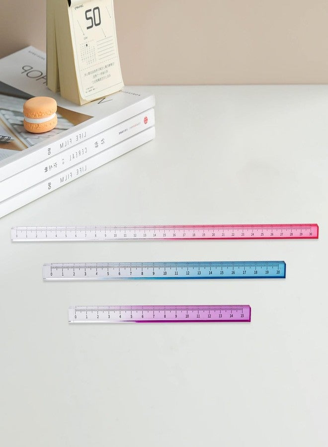 Honagu 3 Pack Acrylic Clear Rulers, Color Transparent Plastic Ruler, Measuring Tools for Student School Home Office, Three-Dimensional Ruler, Metric Units（Pink Sky Blue Purple） - Image 1